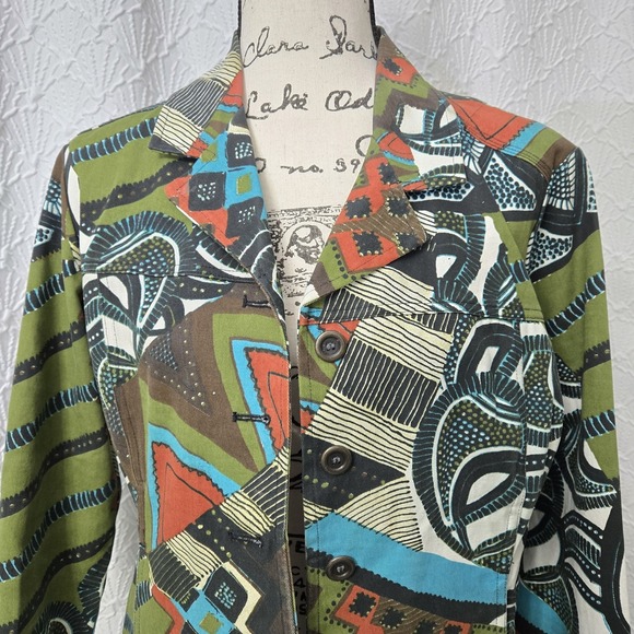 Additions by Chico's Geometric Grovy Canvas Button Up Relaxed Fit Jacket Sz 1 /M - Picture 2 of 13
